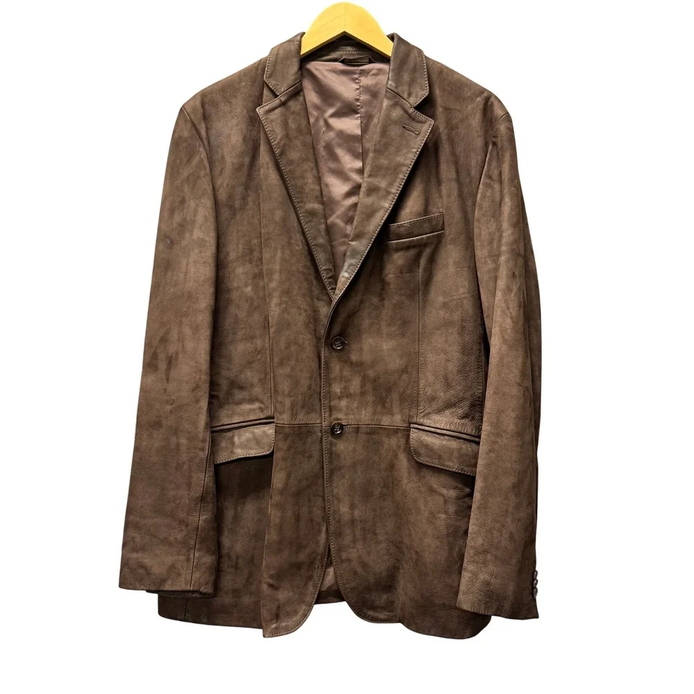 Vintage Banana Republic Nubuck Leather Blazer Mens 42R Brown Classic Jacket